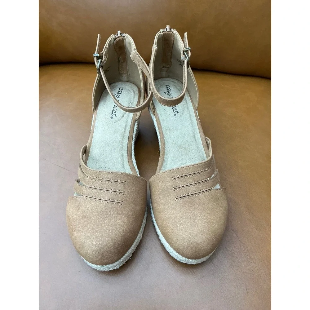 Easy Street Daytona Wedge Sandals Womens 6.5 Tan Espadrille 31-5074
